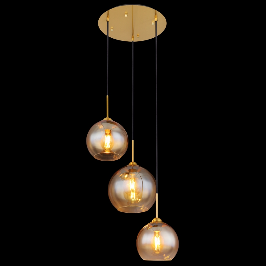 Globo - Cable-suspended pendant light 3xE27/60W/230V brass