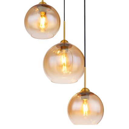 Globo - Cable-suspended pendant light 3xE27/60W/230V brass
