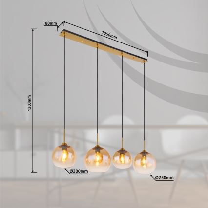 Globo - Cable-suspended pendant light 4xE27/60W/230V, brass