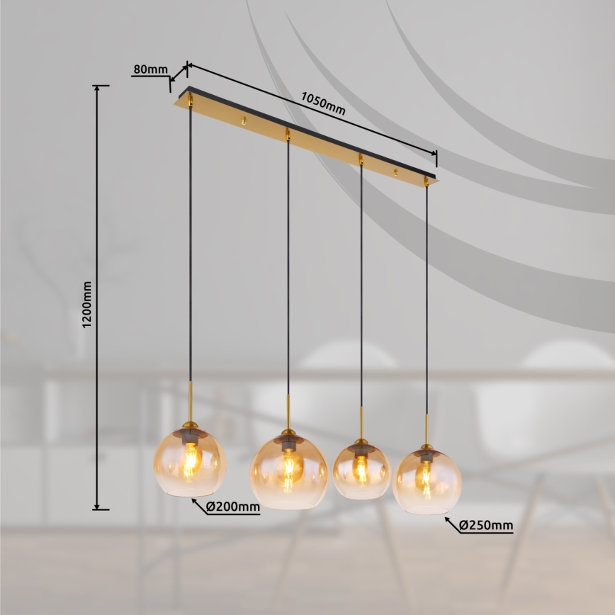 Globo - Cable-suspended pendant light 4xE27/60W/230V, brass