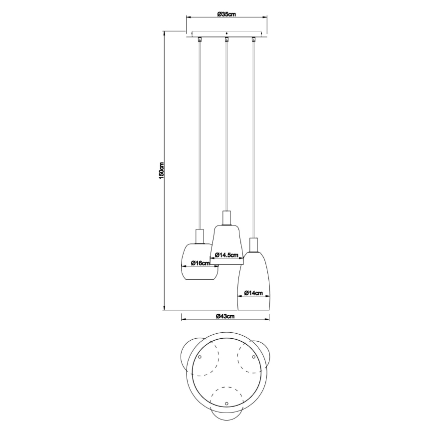 Globo - Chandelier on a string 3xE14/40W/230V d. 43 cm brass