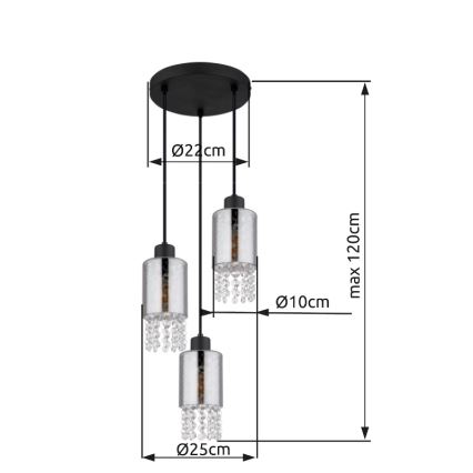 Globo - Chandelier on a string 3xE27/40W/230V d. 25 cm black