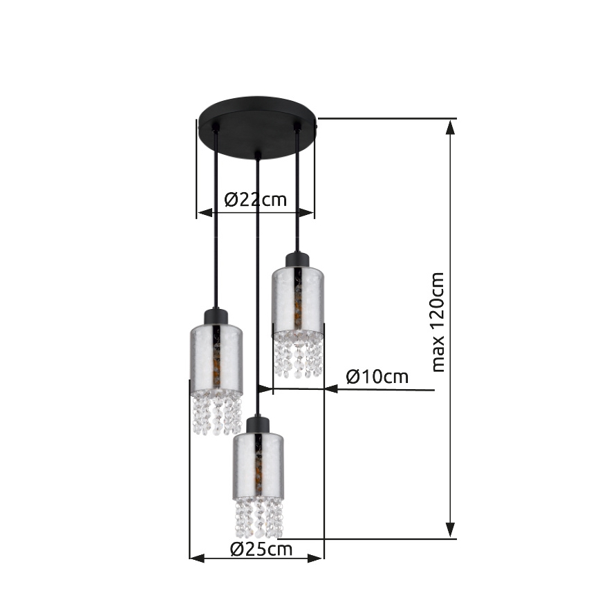 Globo - Chandelier on a string 3xE27/40W/230V d. 25 cm black