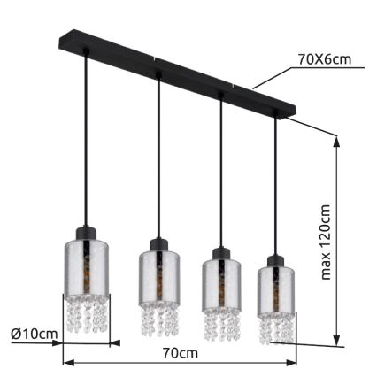 Globo - Chandelier on a string 4xE27/40W/230V black