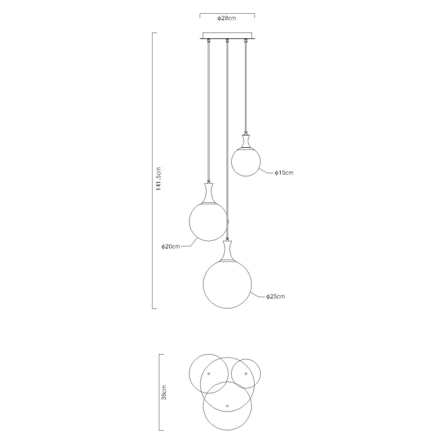 Globo - Chandelier on a string 3xE27/10W/230V d. 48 cm black