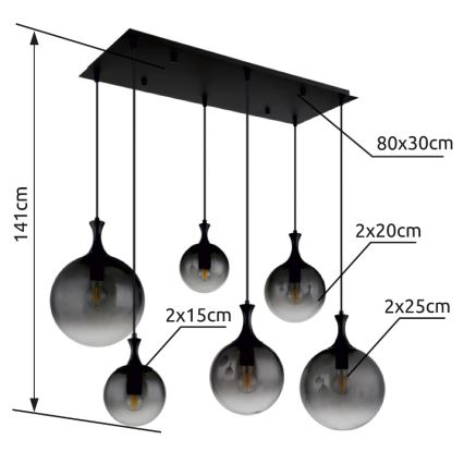 Globo - Chandelier on a string 6xE27/10W/230V black