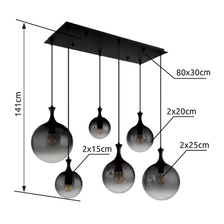 Globo - Chandelier on a string 6xE27/10W/230V black