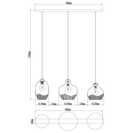 Globo - Cable pendant light 3xE27/60W/230V