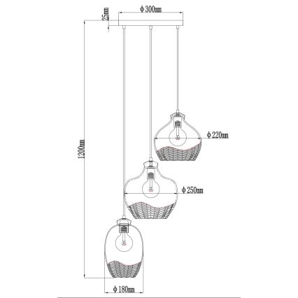 Globo - Cable-hung pendant light, 3 x E27/60W/230V, Ø 45 cm