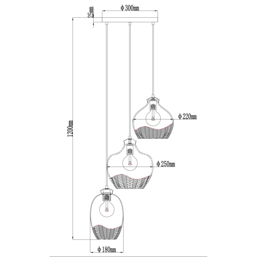 Globo - Cable-hung pendant light, 3 x E27/60W/230V, Ø 45 cm