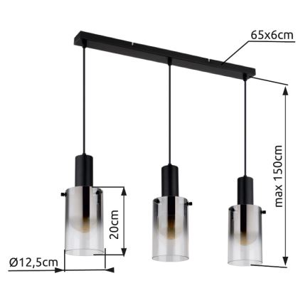 Globo - Chandelier on a string 3xE27/40W/230V black