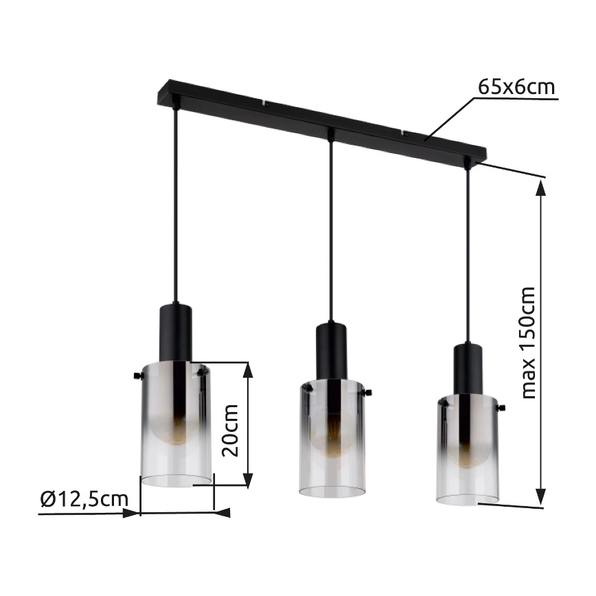 Globo - Chandelier on a string 3xE27/40W/230V black