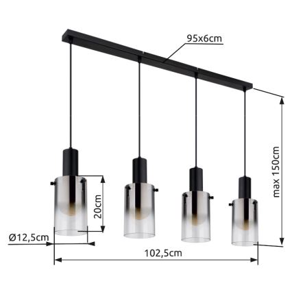 Globo - Chandelier on a string 4xE27/40W/230V black
