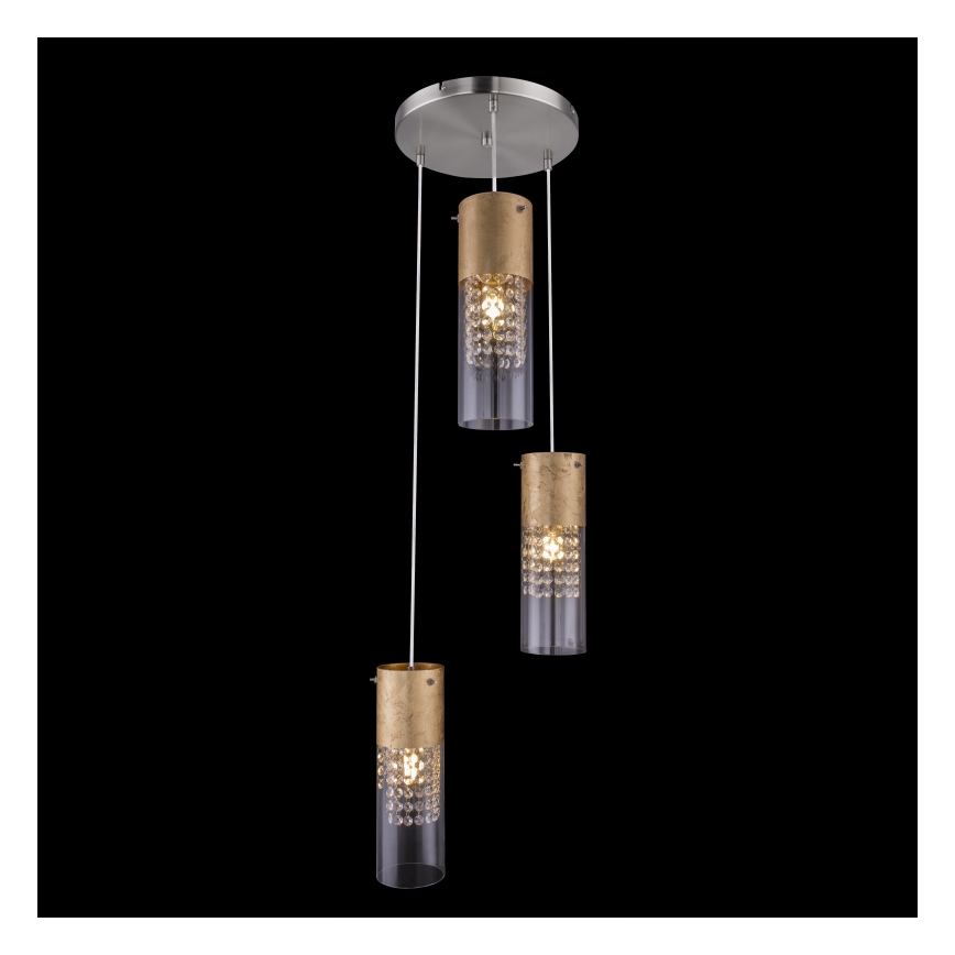 Globo - Chandelier on a string 3xE27/60W/230V d. 30 cm gold