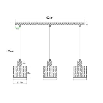 Globo - Cable-Hung Pendant Light 3xE27/60W/230V