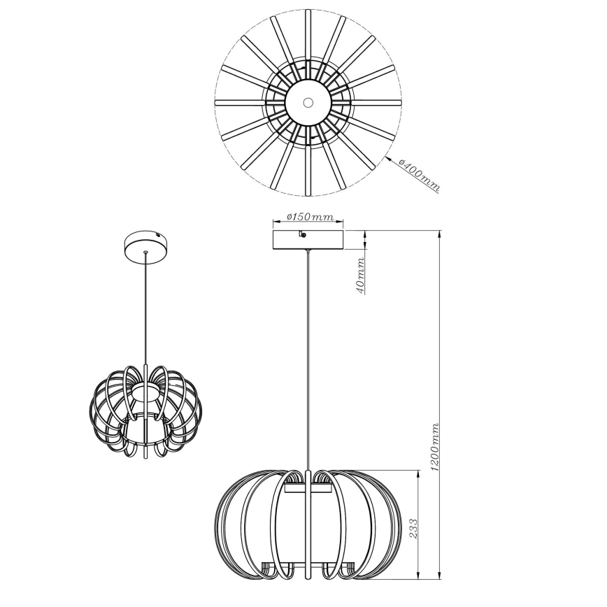 Globo - Dimmable LED Pendant Light on Cable LED/40W/230V 3000K Black