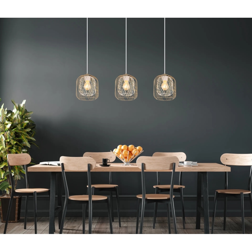 Globo - Cable-hung pendant lamp 3xE27/40W/230V beige/white