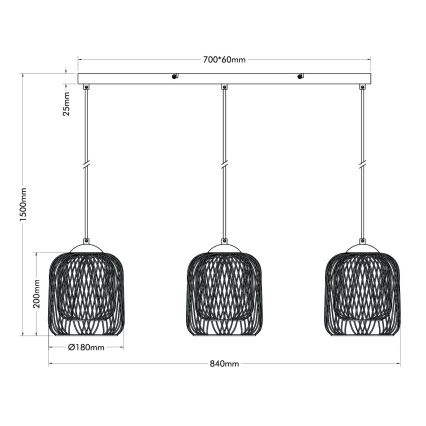 Globo - Cable-hung pendant lamp 3xE27/40W/230V beige/white