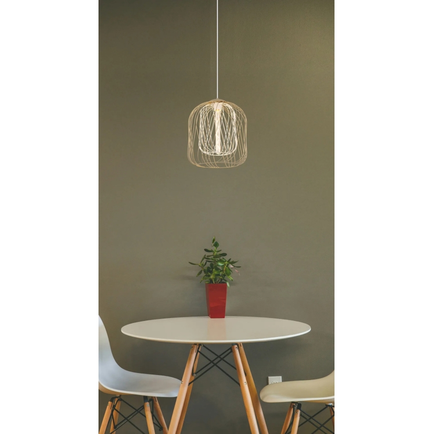 Globo - Cable-hung pendant lamp 1xE27/40W/230V Ø 35 cm beige/white