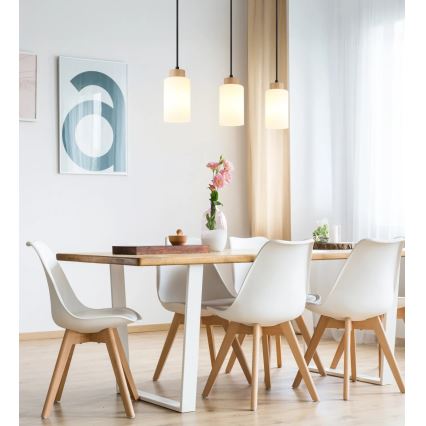Globo - Cable-hung pendant 3xE27/60W/230V oak/white