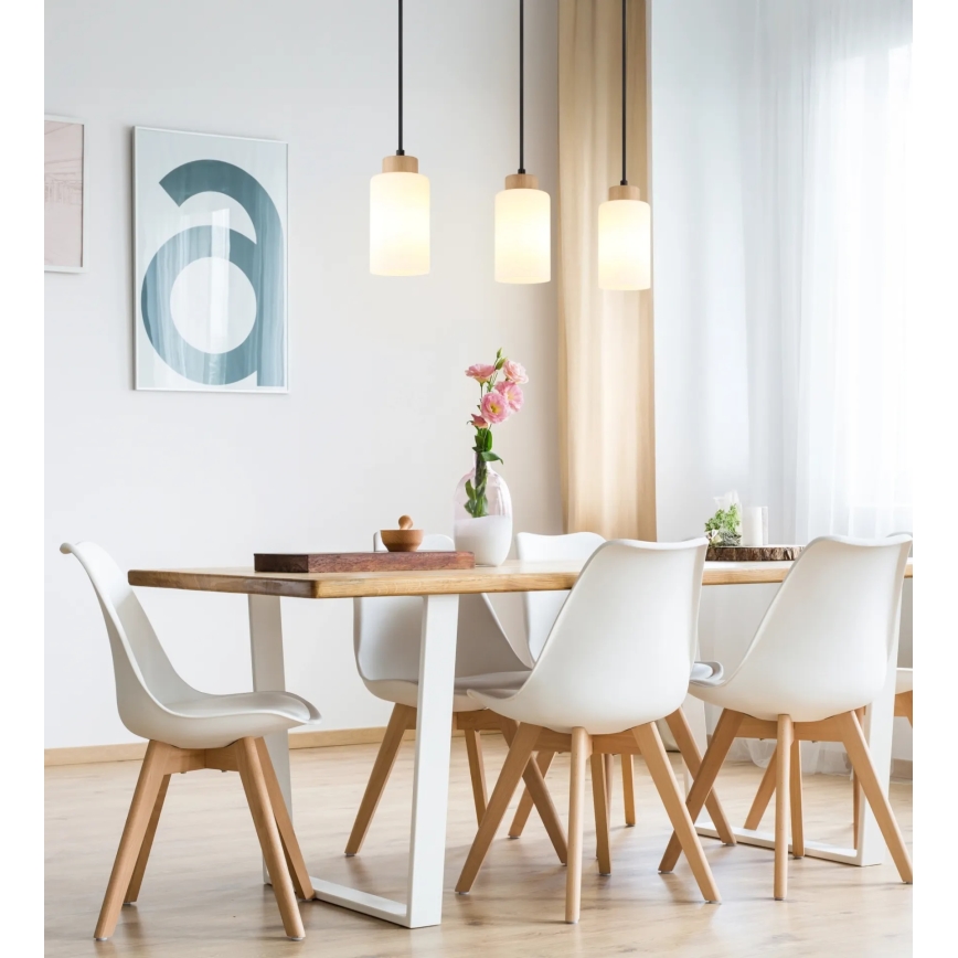 Globo - Cable-hung pendant 3xE27/60W/230V oak/white