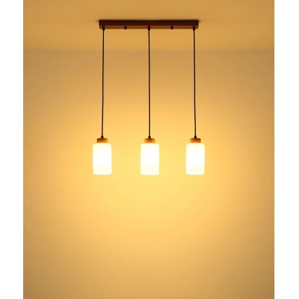 Globo - Cable-hung pendant 3xE27/60W/230V oak/white