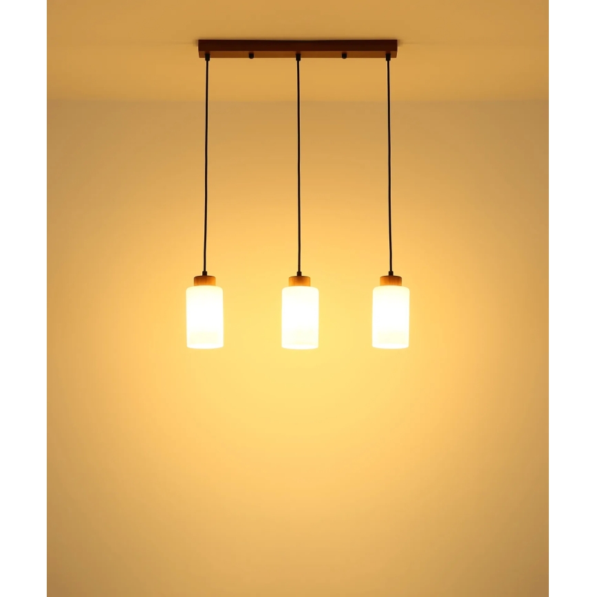 Globo - Cable-hung pendant 3xE27/60W/230V oak/white