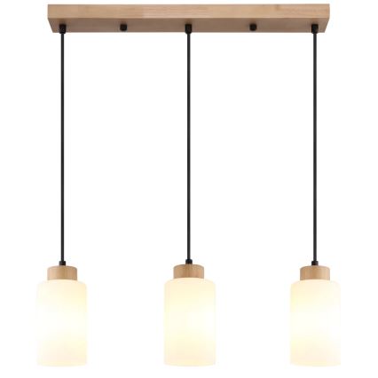 Globo - Cable-hung pendant 3xE27/60W/230V oak/white