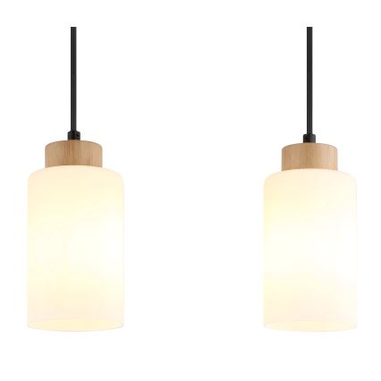 Globo - Cable-hung pendant 3xE27/60W/230V oak/white