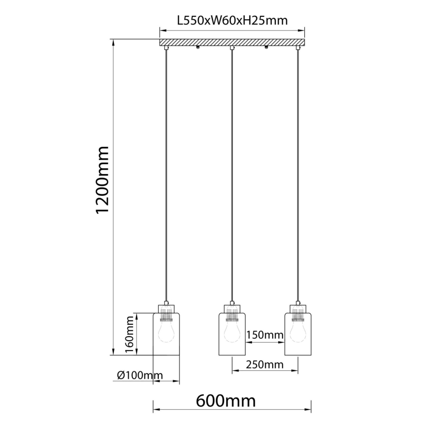 Globo - Cable-hung pendant 3xE27/60W/230V oak/white