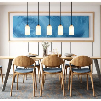 Globo - Cable-hung pendant light 5xE27/60W/230V oak/white