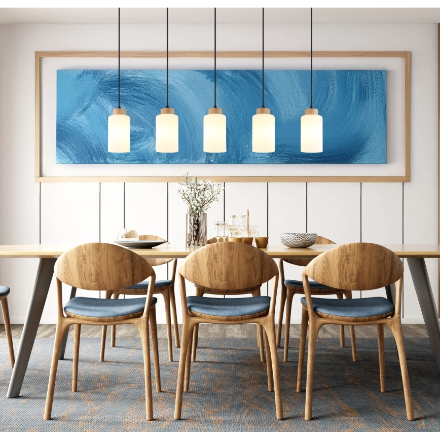 Globo - Cable-hung pendant light 5xE27/60W/230V oak/white