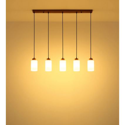 Globo - Cable-hung pendant light 5xE27/60W/230V oak/white