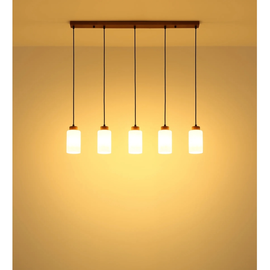 Globo - Cable-hung pendant light 5xE27/60W/230V oak/white