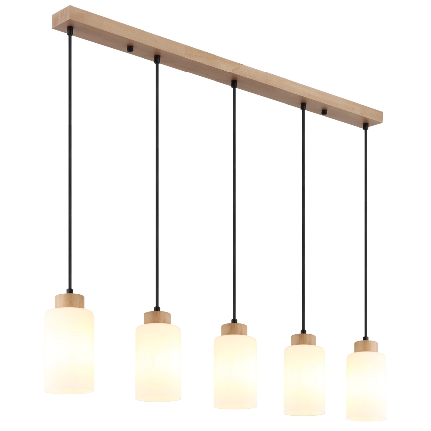 Globo - Cable-hung pendant light 5xE27/60W/230V oak/white