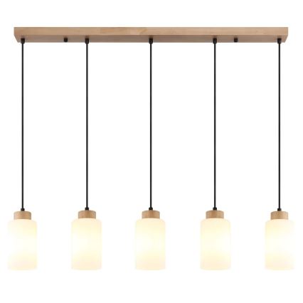 Globo - Cable-hung pendant light 5xE27/60W/230V oak/white