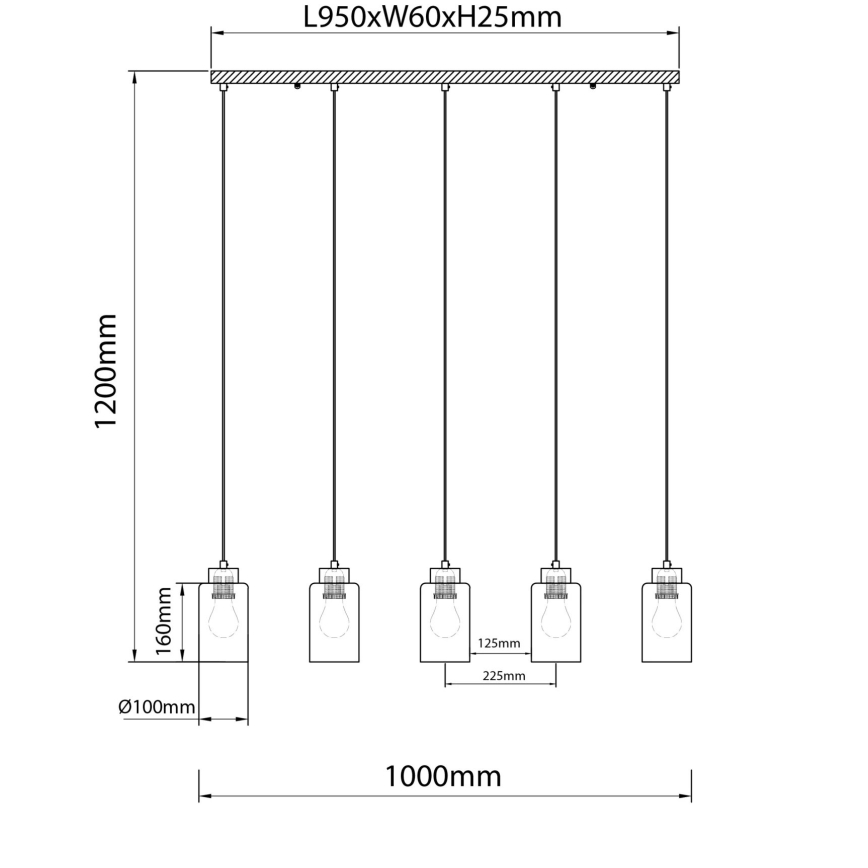 Globo - Cable-hung pendant light 5xE27/60W/230V oak/white