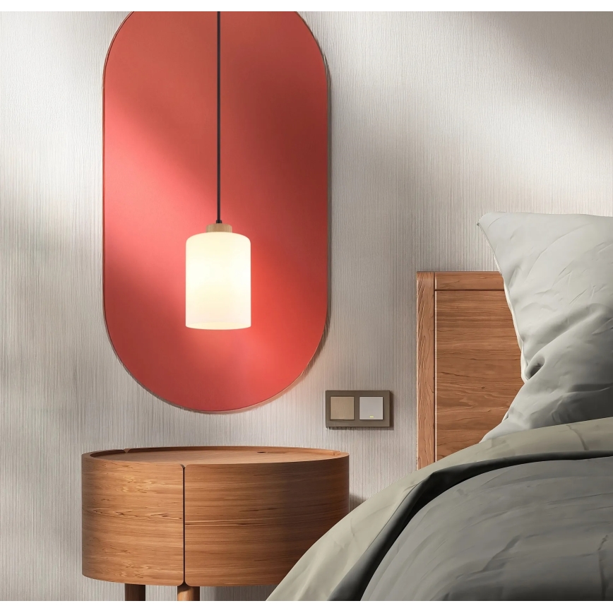 Globo - Cable-hung pendant 1xE27/60W/230V Oak/White