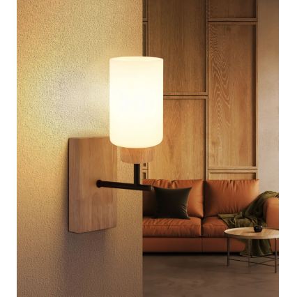 Globo - Wall lamp 1x E27/60W/230V, Oak/White