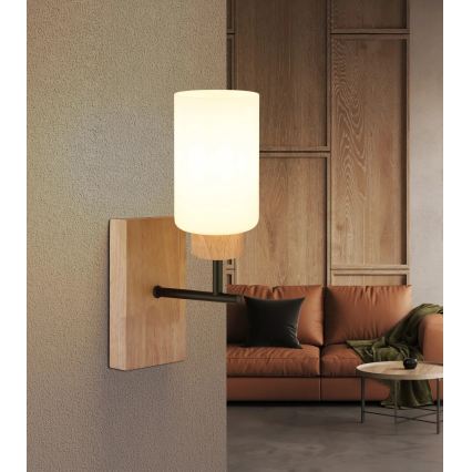 Globo - Wall lamp 1x E27/60W/230V, Oak/White