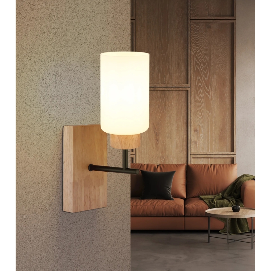 Globo - Wall lamp 1x E27/60W/230V, Oak/White
