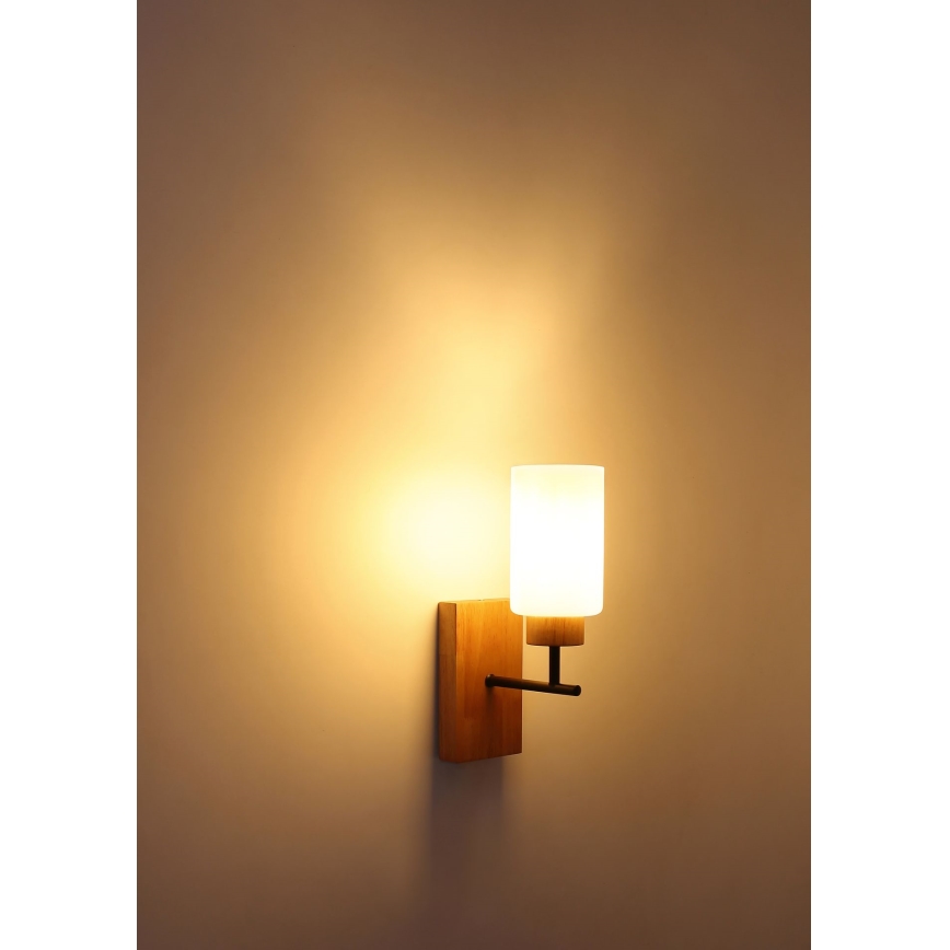 Globo - Wall lamp 1x E27/60W/230V, Oak/White