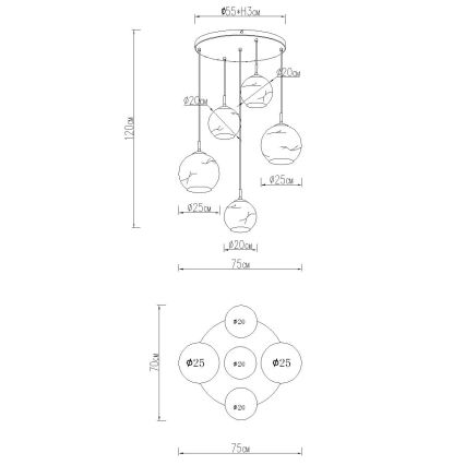 Globo - Cable-suspended pendant, 5x E27/60W/230V, Ø 75 cm
