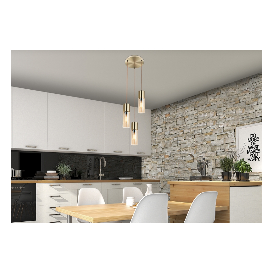 Globo - Chandelier on a string 3xE27/25W/230V d. 30 cm brass