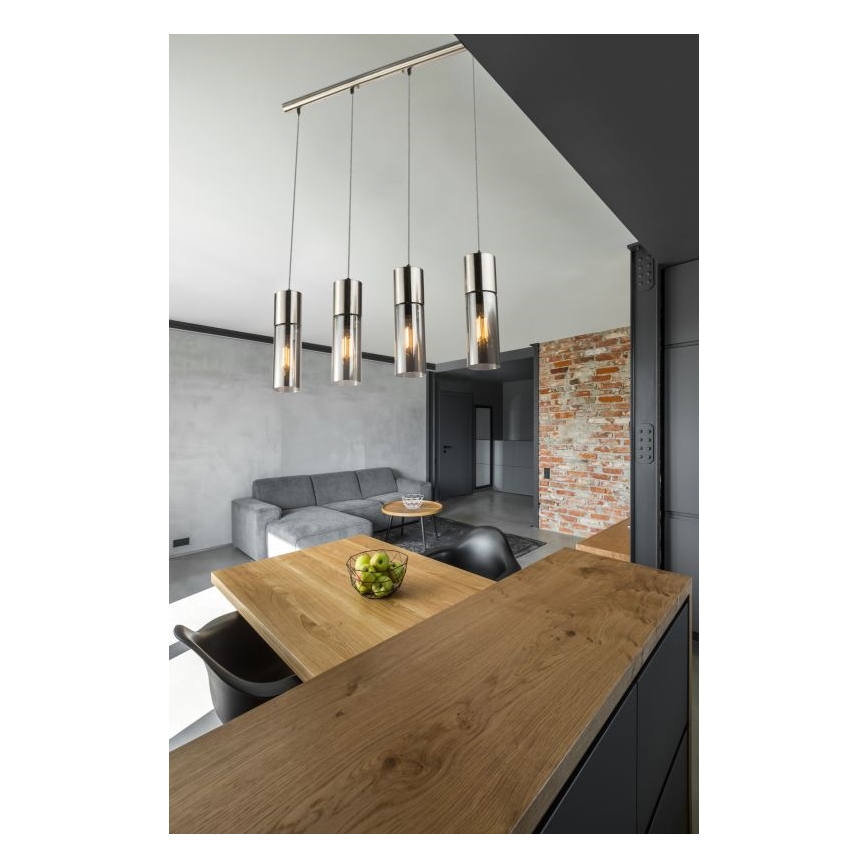 Globo - Chandelier on a string 4xE27/25W/230V matte chrome