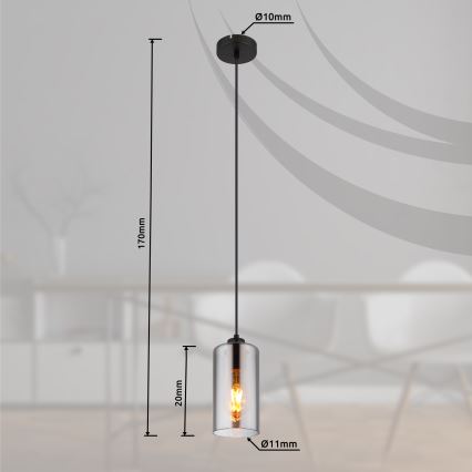 Globo - Chandelier on a string 1xE27/25W/230V d. 11 cm black
