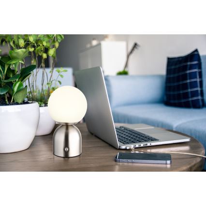 Globo - LED Dimmable touch table lamp LED/2,5W/3,7V 2700K/4000K/6500K 1800 mAh USB matte chrome