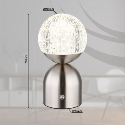 Globo - LED Dimmable touch table lamp LED/2,5W/3,7V 2700/4000/6500K 1800 mAh USB matte chrome