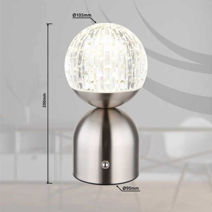 Globo - LED Dimmable touch table lamp LED/2,5W/3,7V 2700/4000/6500K 1800 mAh USB matte chrome
