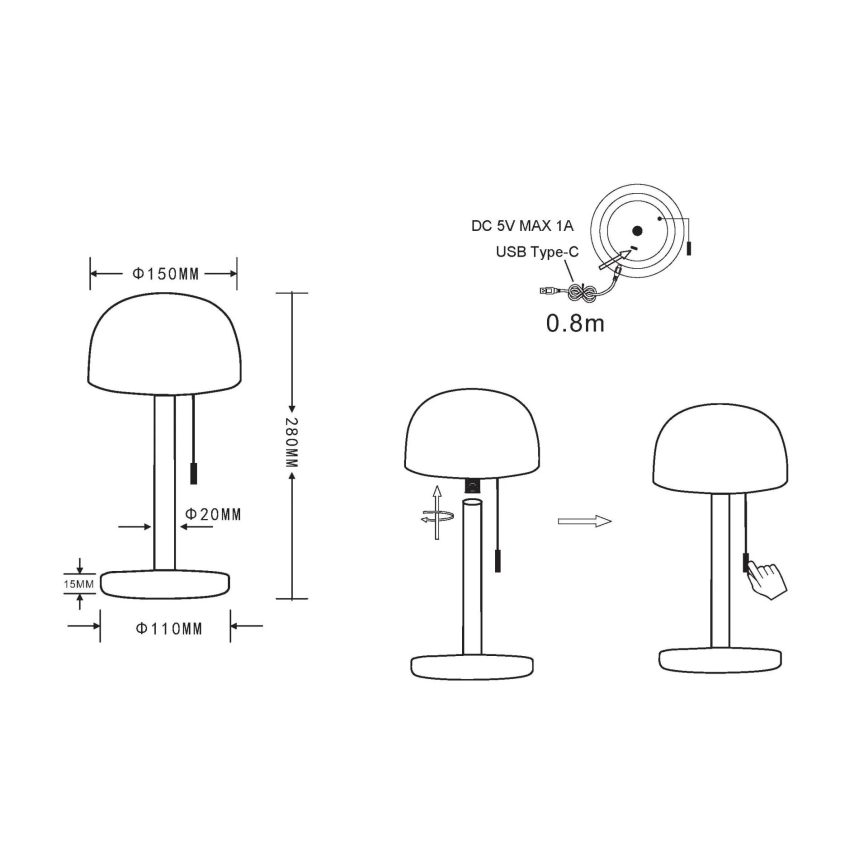 Globo - LED Rechargeable table lamp LED/1,5W/3,7V 3000/4200/6000K 1800mAh white